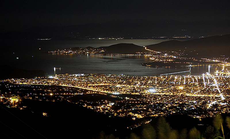 Volos by night from above
